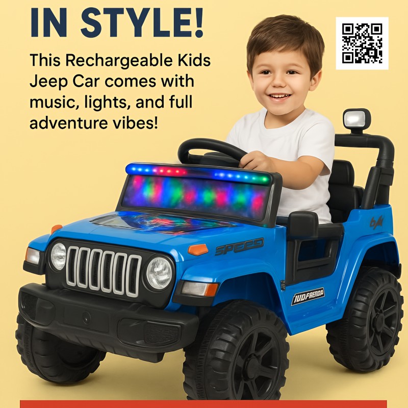 Rechargeable Kids Electric Jeep Car with LED Lights, Music & Remote Control – Off-Road Ride-On Toy for Boys & Girls