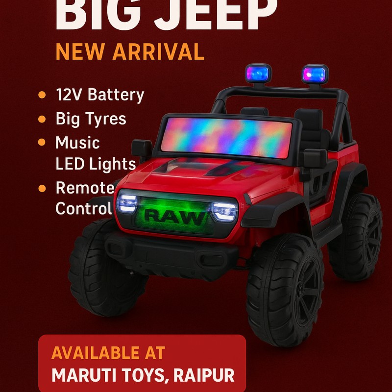 RAW Big Jeep Battery Car for Kids – 4x4 Ride-On Jeep with Music, Lights & Remote Control