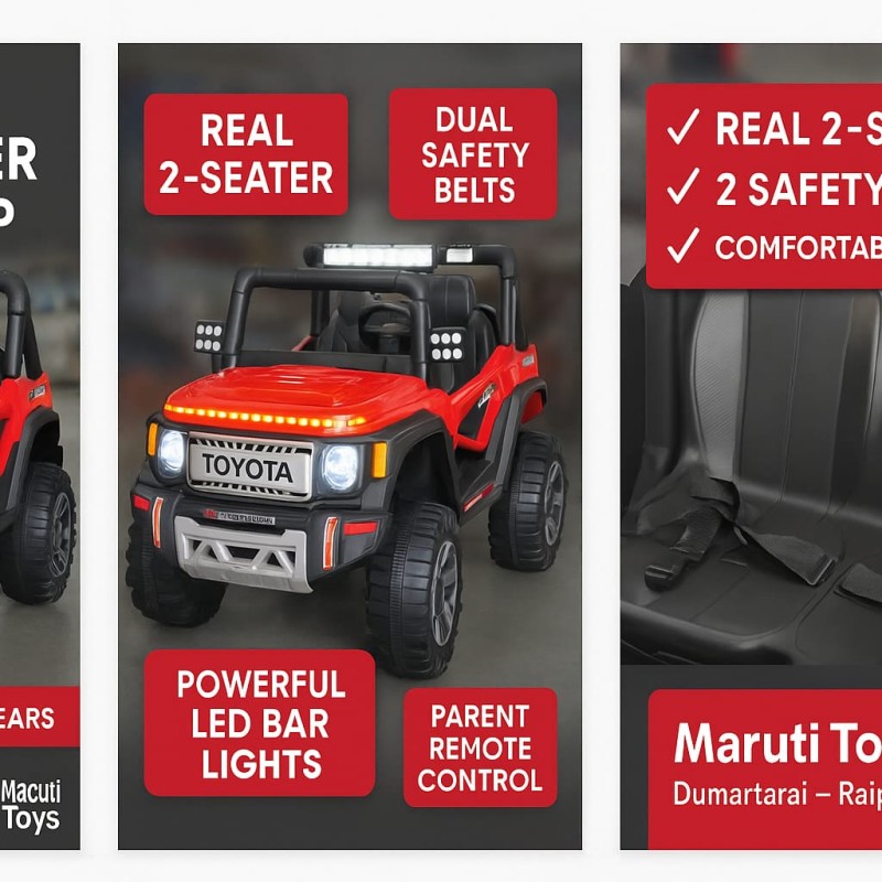 Toyota Land Cruiser 2-Seater Battery Car for Kids – Premium 4x4 Electric Jeep | Real 2-Seater | Safety Belts | LED Lights | Music & Remote Control