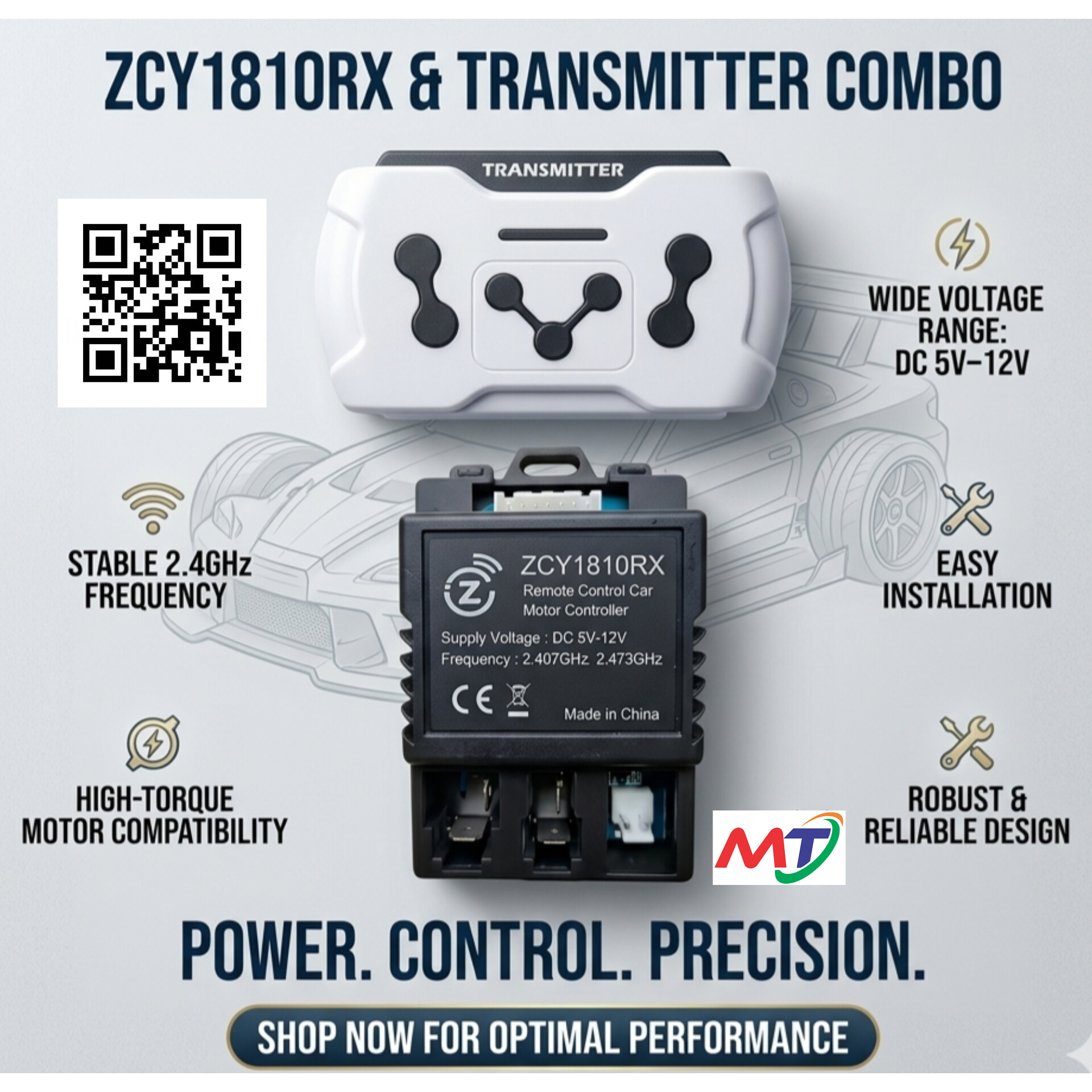 ZCY1810RX 2.4GHz Remote Control & Receiver Kit (DC 5V-12V) – Universal Ride-On Car Controller