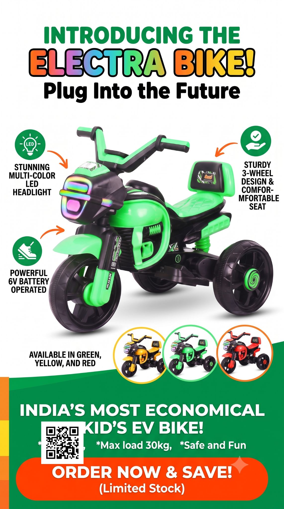 Electra Pro Kids EV Bike – Premium 3-Wheel Battery Operated Ride-On